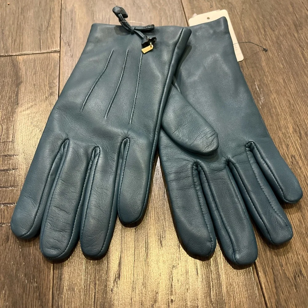 Coach Sheep Leather Merino Wool gloves bow women’s new Dark Teal F20887 size 8